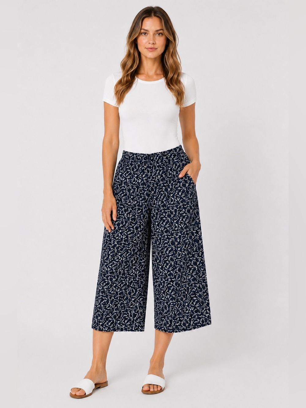 Uniqlo Culotte Pants Large Wide Leg Rayon Pull On Drawstring Waist Floral Boho L